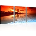 thumbnail image 1 of 3 Panels Beach Pictures Wall Decor Beach at Sunset Ocean Pictures Print on Canvas Pictures of The Beach Decor for Bathroom for Beach Theme Home Stretched and Framed 12" x 16" x 3 Pieces, 1 of 6