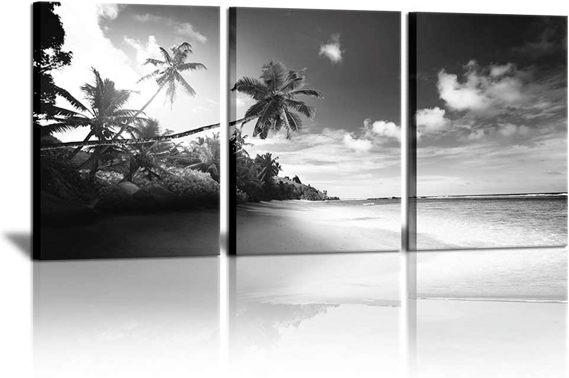 3 Panels Black and White Beach Canvas Wall Art Pictures Hawaii Troical ...