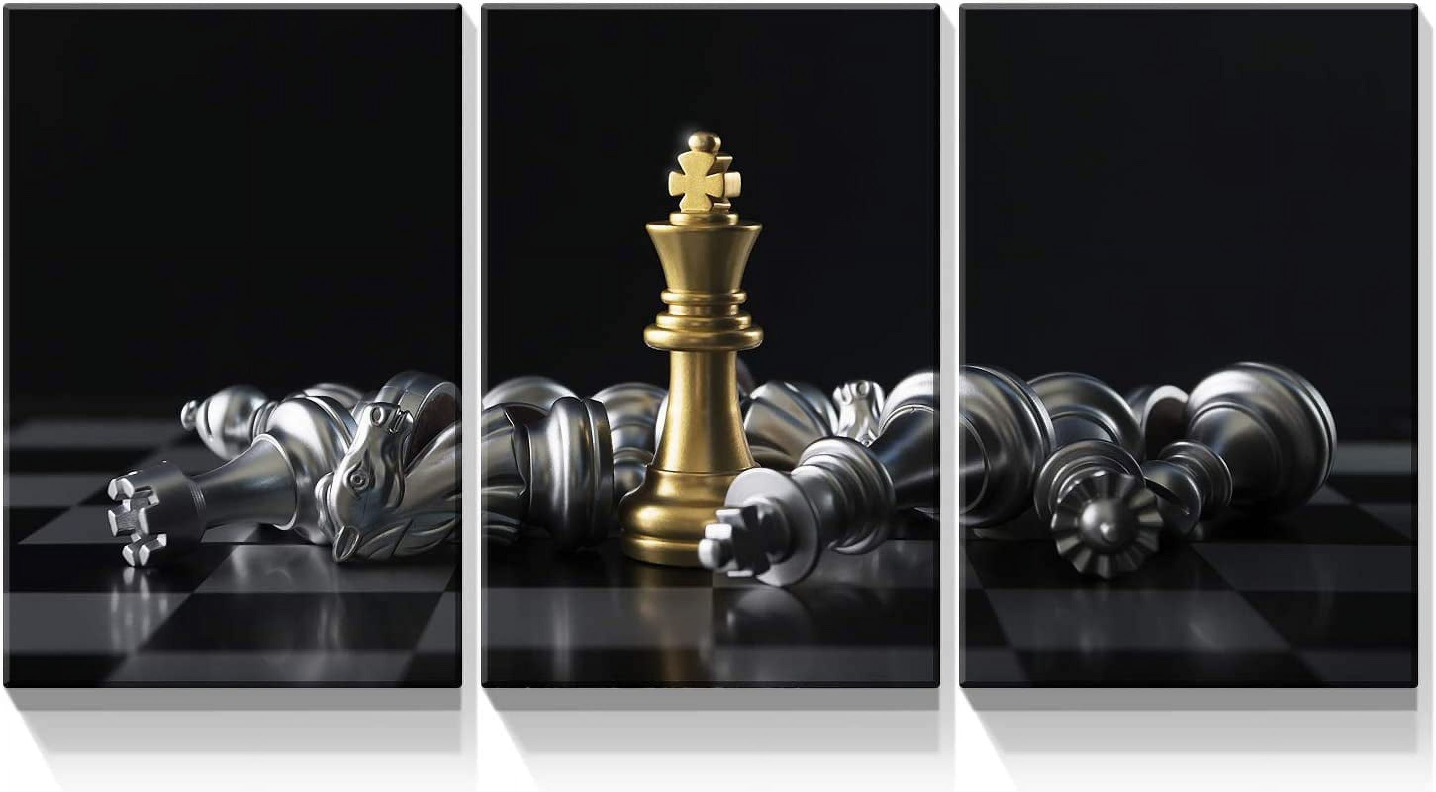 3 Panels Black and White Canvas Wall Art - International Chess Picture ...