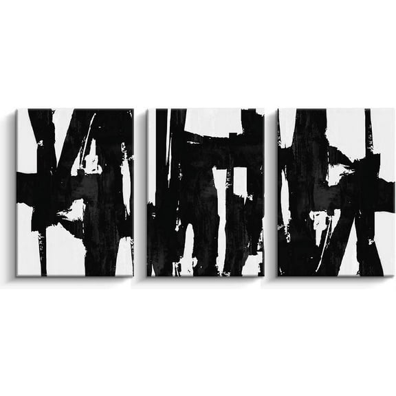 3 Panels Black and White Abstract Canvas Wall Art Prints 3D Textured Painting for Living Room (Small)