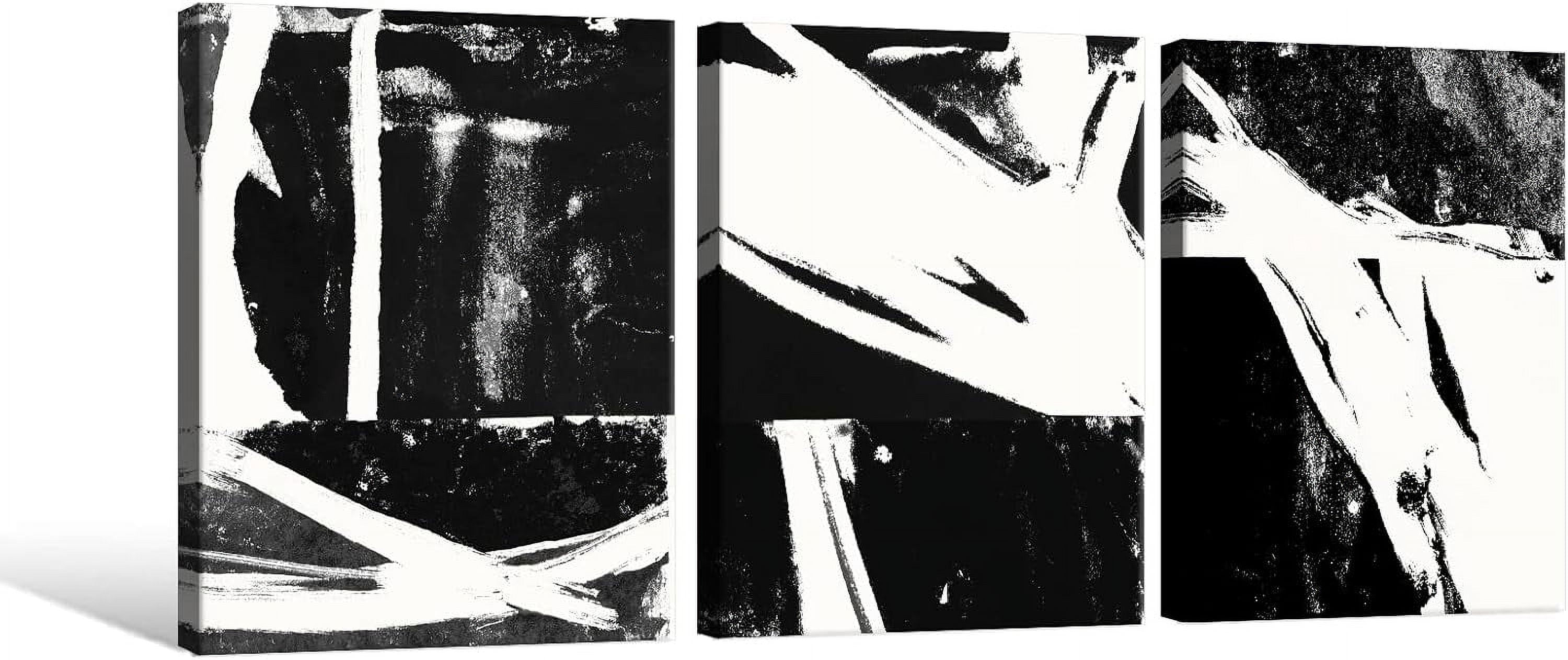 3 Panels Black and White Abstract Canvas Wall Art Prints Black White ...