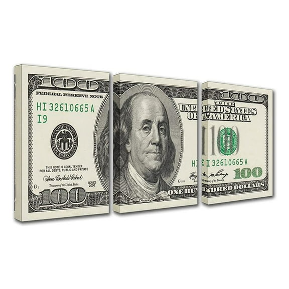 3 Panels Canvas Wall Art 100 Bill Dollar ​C Collection Printing Poster for Home Decor and Office Living Room(without Framed)