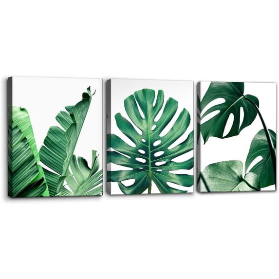 3 Panels Canvas Wall Art for Living Room Tropical Jungle Island Green Plants Nature Wilderness Photography Pictures Painting Modern Artwork Stretched and Framed Ready to Hang - 12" x 16" x 3