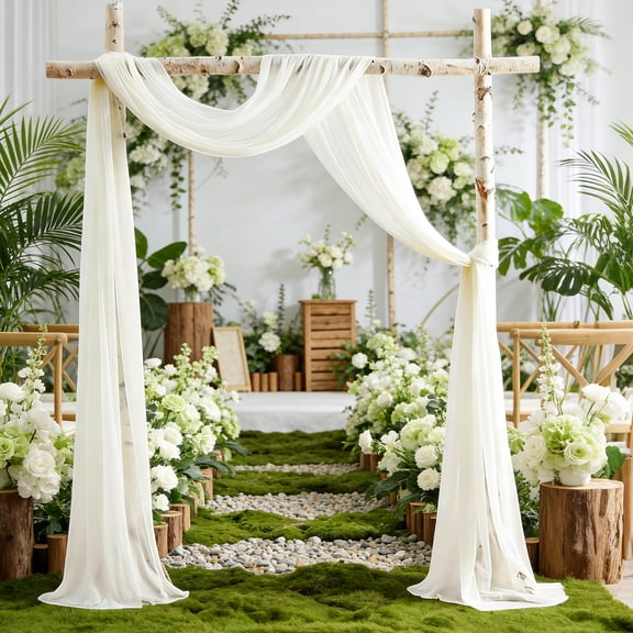 3 Panels Chiffon Wedding Arch Draping Fabric, 2.5x19.5 ft Sheer Arbor Drapery for Ceremony Reception Bridal Shower and Birthday Party Decor