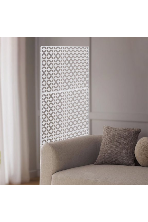 3 Panels Freestanding Coin-shaped White Steel Privacy Screen, Decorative Privacy Screen, Privacy Fence Screen