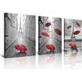 thumbnail image 1 of 3 Panels Modern Giclee Canvas Prints Paris Black and White with Eiffel Tower Red Umbrellas Flying Wall Art Landscape Wall Decor Paintings on Canvas Framed Ready to Hang for Home Decor, 1 of 6