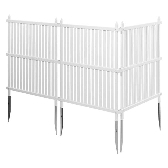 3 Panels Outdoor Privacy Screen 36 x 45 Inch Air Conditioner Fence with 19.7 Inch Ground Stakes Pool Equipment Enclosure Vinyl Privacy Fence for Trash Can and AC Units White