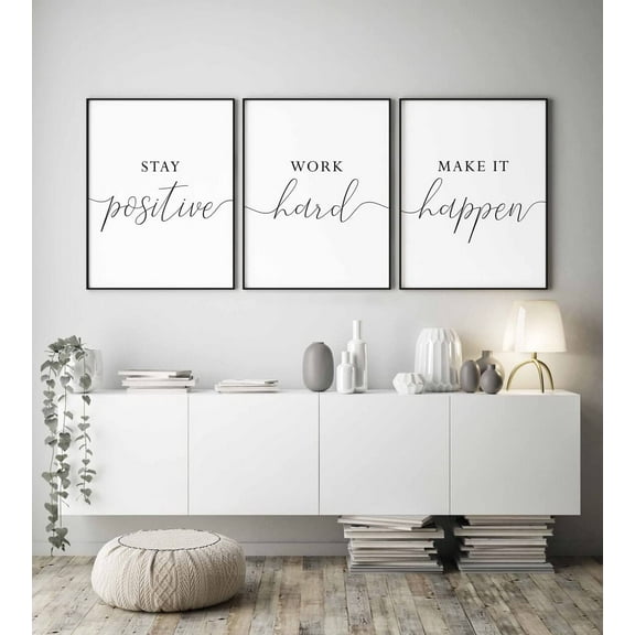 3 Panels Wall Art Decor Stay Positive,Work Hard,Make it Happen Canvas Prints Painting Pictures Gifts Artwork Office Decoration with Inner Frame Boss Gift