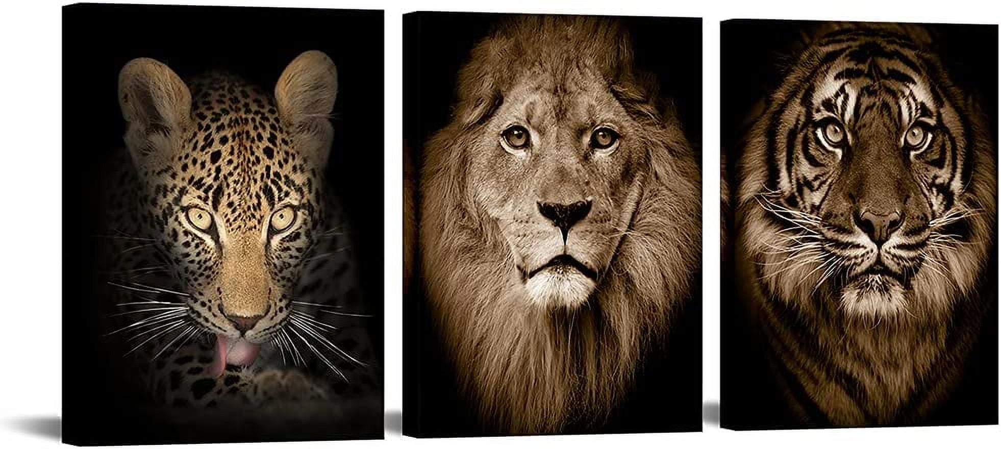 Poster Toile Animaux Tigre Lion Éléphant - Tableau Déco Murale - Non Encadré (Neuf)