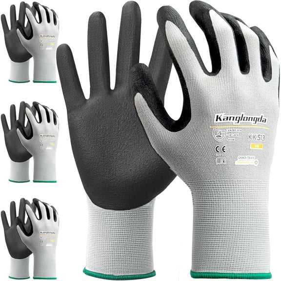 3 Pairs Kebada Work Gloves for Men & Women, Nitrile Coated, EN388 Rated, Oil-Resistant, Grip Gloves for Gardening, Warehouse, Mechanics, Large