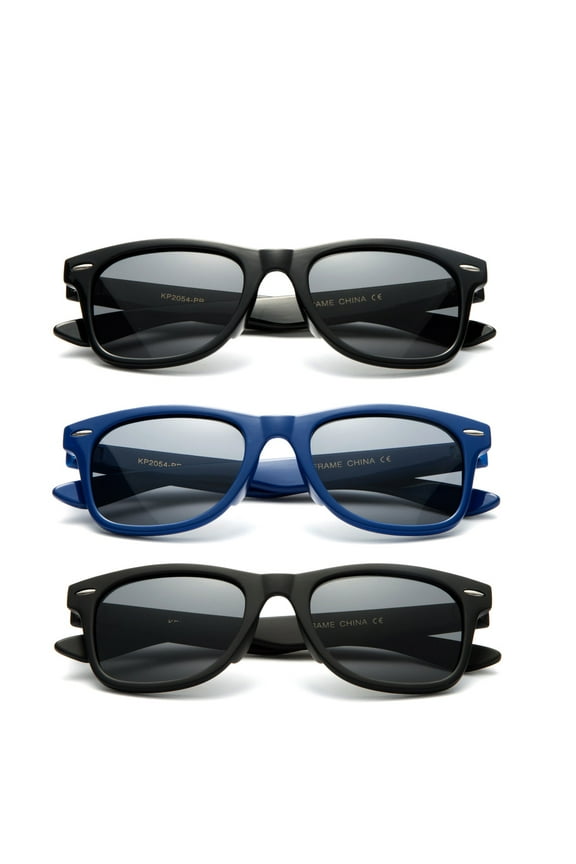 3 Paris Newbee Fashion - Kids 80's Classic Vintage Retro Style Polarized Lens Fashion Sunglasses for 1-5 Years Baby Toddler Black, Blue & Rubber Black