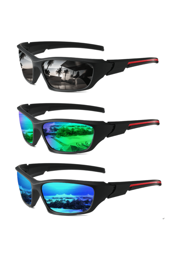 3 Paris Polarized Mens Sunglasses,Wrap Around UV Blocking Fishing Sunglasses,Outdoor Sports Nonslip Goggles for Surfing Riding Running Hiking(Black Green Blue)