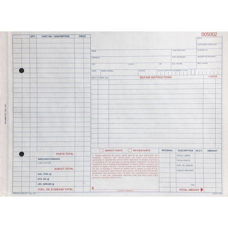 3-Part Customer Pay Repair Order Form - 8 1/2"H x 11"W - Pack of 100