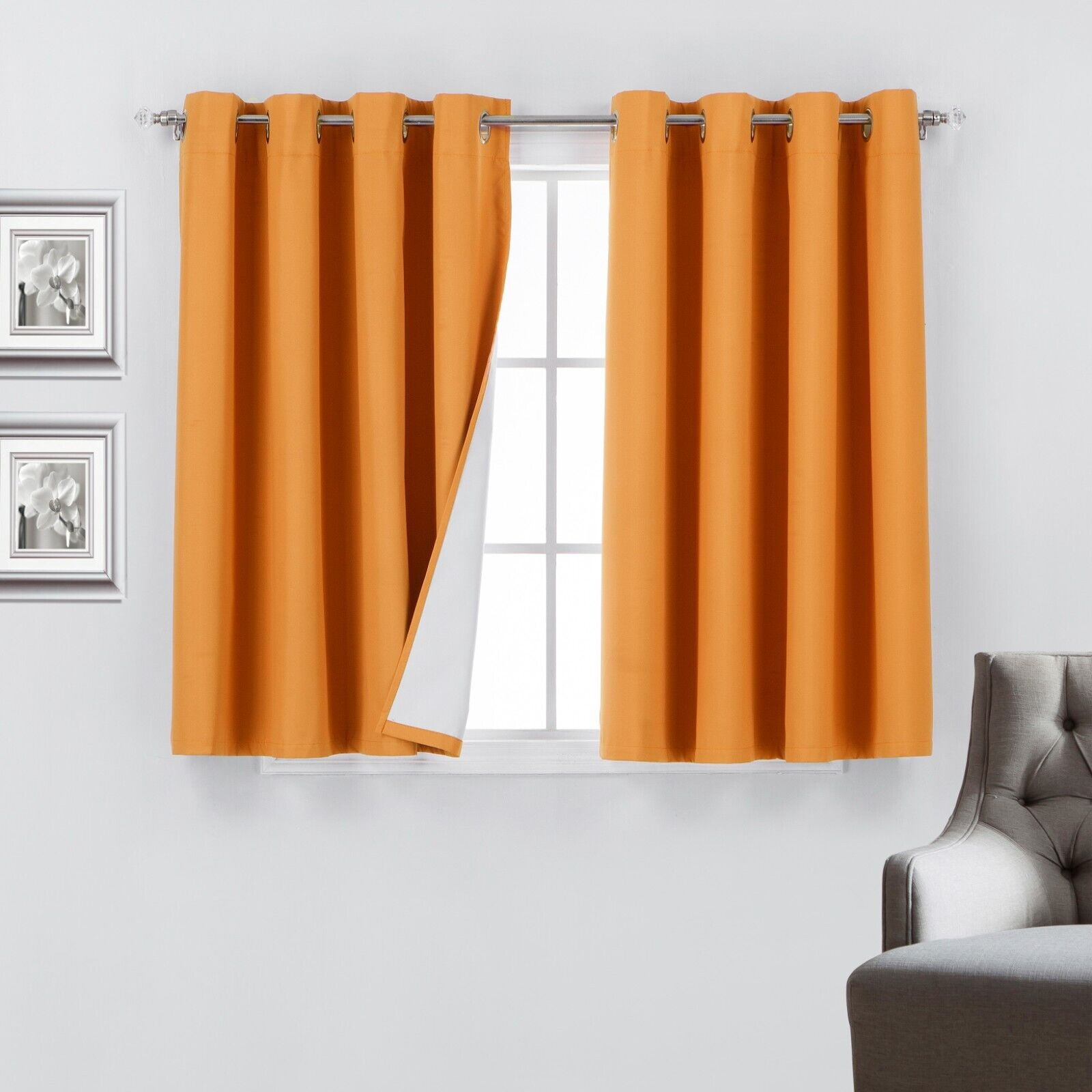 Rooney Luxury Privacy Orange Solid Print Contemporary Grommet Blackout Curtain, 52” x 45” (2 Panels)