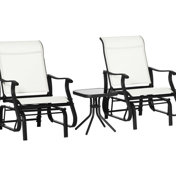 3 Patio Glider In Creamy White - Steel Frame, Tempered Glass Table For Garden, Backyard Smooth Gliding Delight Cream Outdoor Gliders With Frame And Patio, Garden Enjoy A Serene View