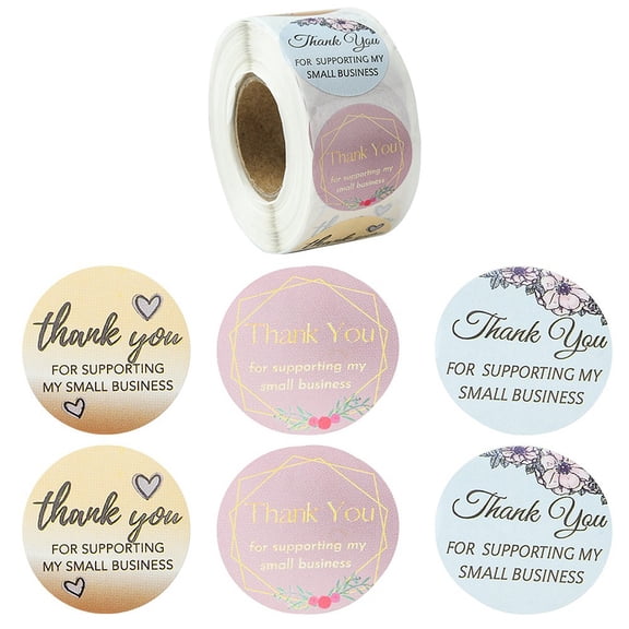 3 Patterns Round Dot Thank You Paper Self-Adhesive Gift Sticker Rolls for DIY Albums Diary Laptop Decoration Cartoon Scrapbooking