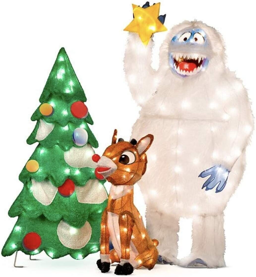 3 Pc Animated Rudolph and Bumble Decorating Tree Outdoor Christmas Yard