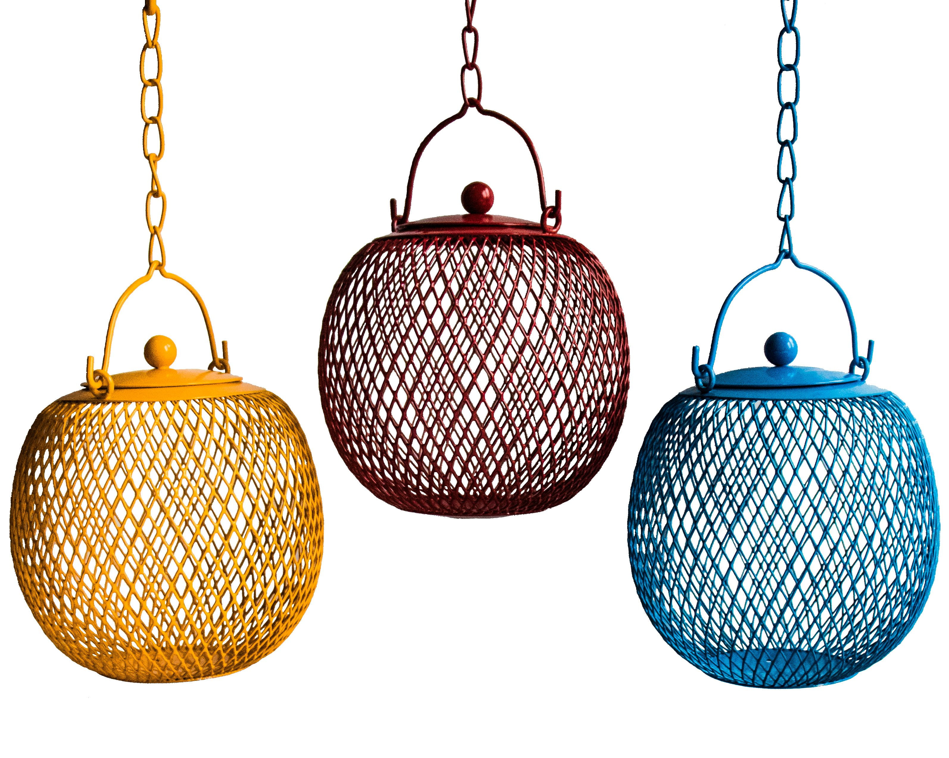 Colorful Metal Mesh Hanging Bird Feeders Set of 3