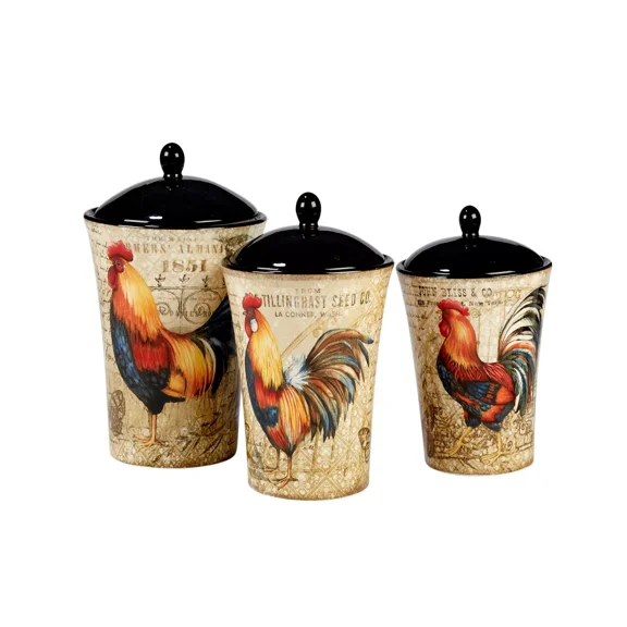 3 - Pc. Canister Set with Colorful Rooster Design