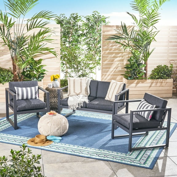 3 Pc Chat In Dark Gray - Rust Aluminum With Cushions For Cheerful Patio & Backyard Clever
