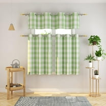 3 Pc Cotton Classic Country Farmhouse Kitchen Window Curtain Grommet Top -Mint Green & White Buffalo Check Tier & Valance Set, 54" x 18" / 27" x 24"