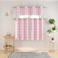 thumbnail image 1 of 3 Pc Cotton Classic Country Farmhouse Kitchen Window Curtain Grommet Top -Pink & White Buffalo Check Tier & Valance Set, 54" x 18" / 27" x 24", 1 of 5