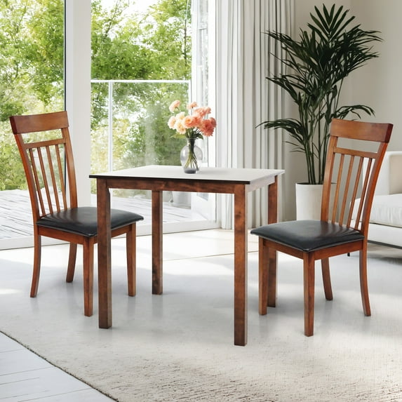 3 Pc Dining Kitchen Set of Square Table and 2 Classic Warm Solid Wooden Chairs, Medium Brown