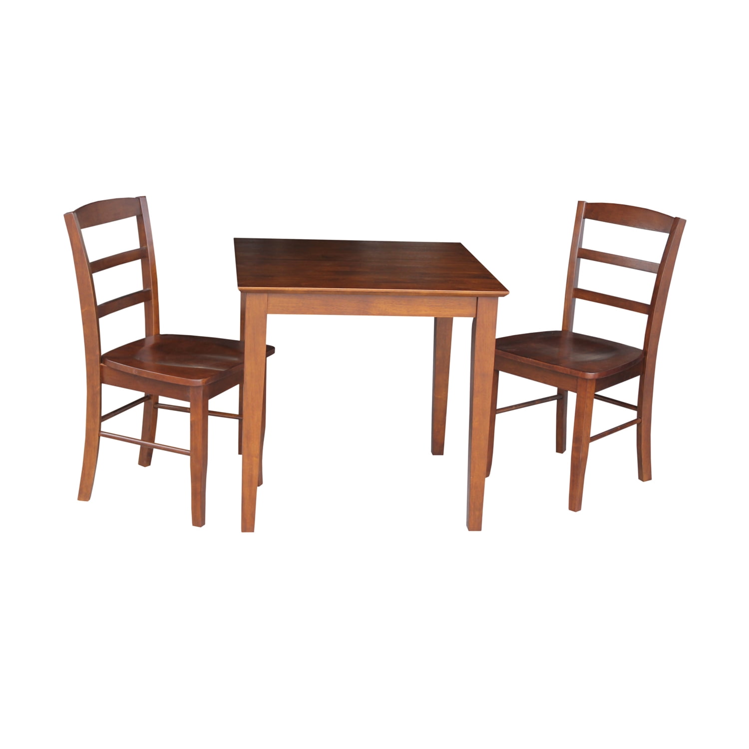 30" Square Brown Solid Wood Dining Table with 2 Ladderback Chairs