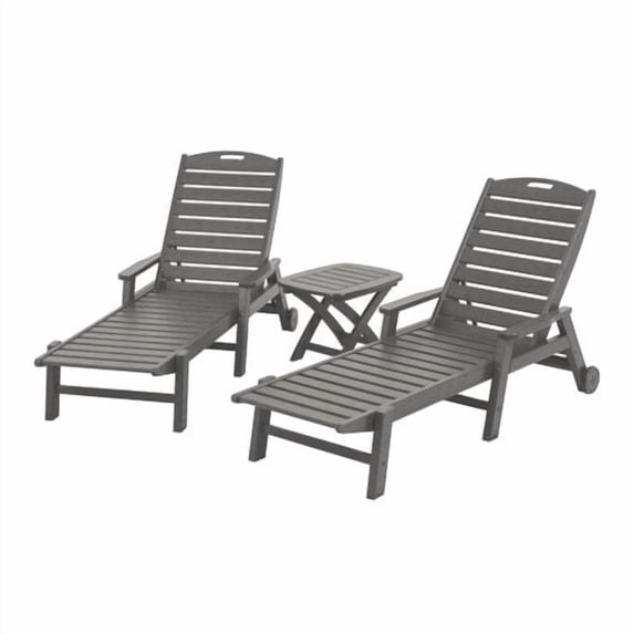 polywood 3-piece nautical outdoor folding chaise lounge & side table set