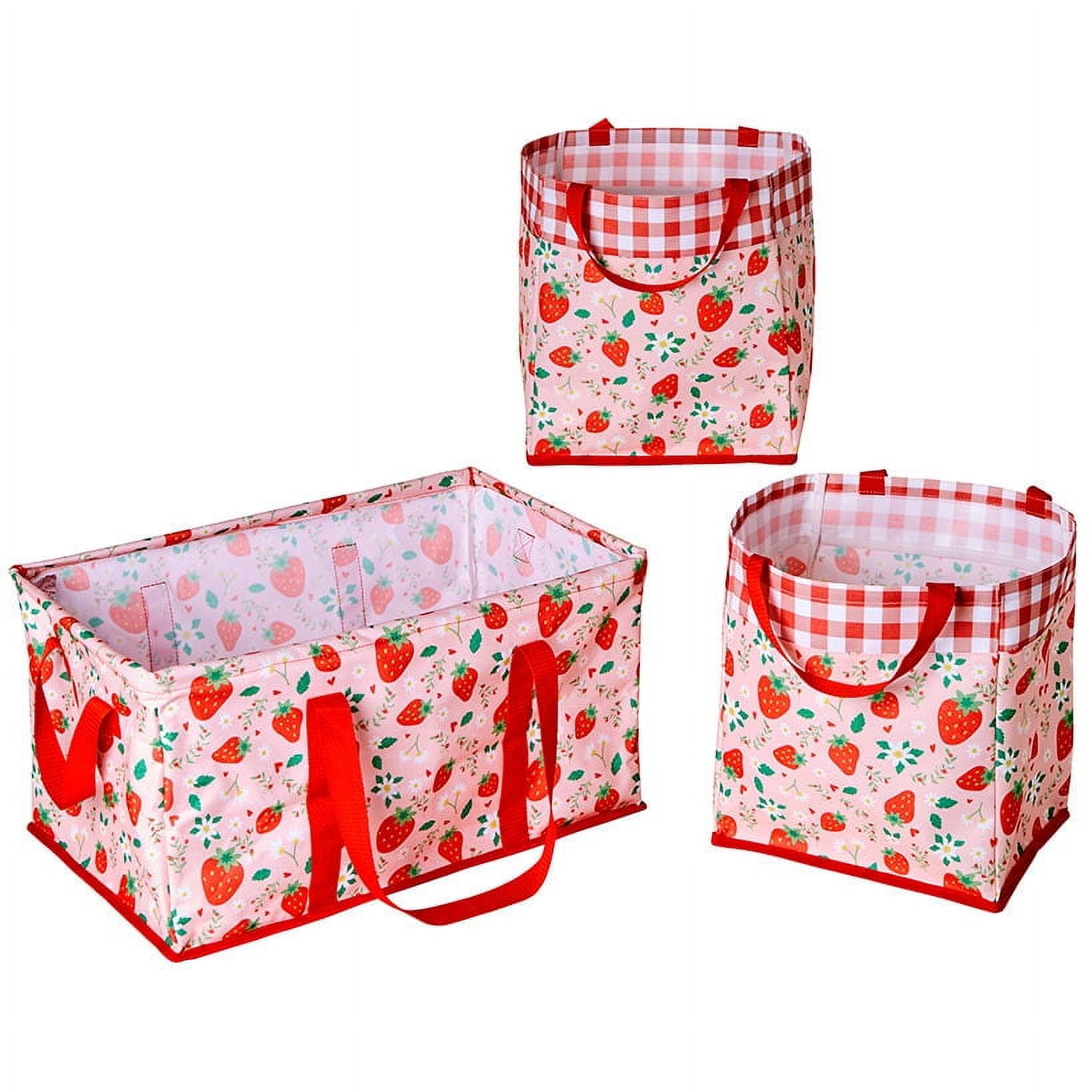 Strawberry Field Red Collapsible 3-Piece Storage Bin Set