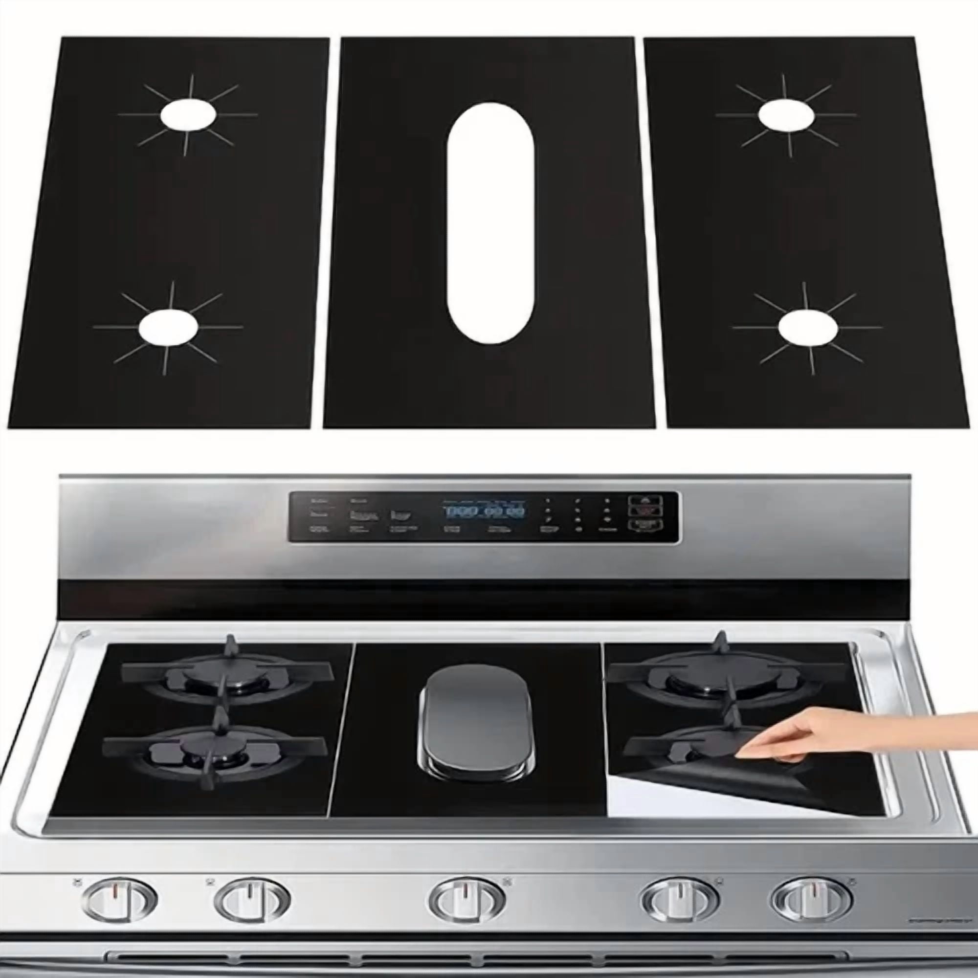 3 Pc Gas Stove Range Top Burner Cover Protector Liner Reusable Kitchen ...