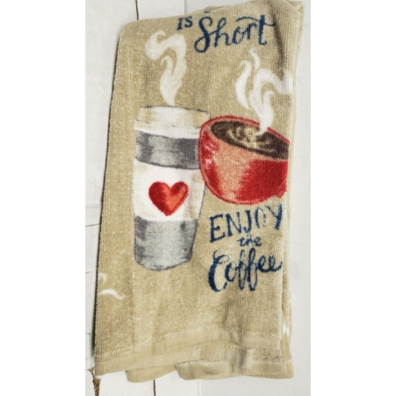 3 Pc Kitchen Cotton Terry Towels Set(15X28) Life Is Short,Enjoy The Coffee,Tbo