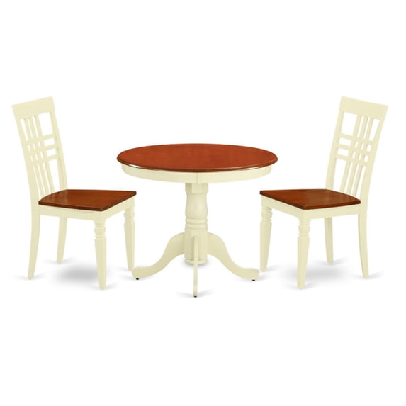 3 Pc Kitchen Table set with a Table and 2 Dining Chairs in Buttermilk and Cherry