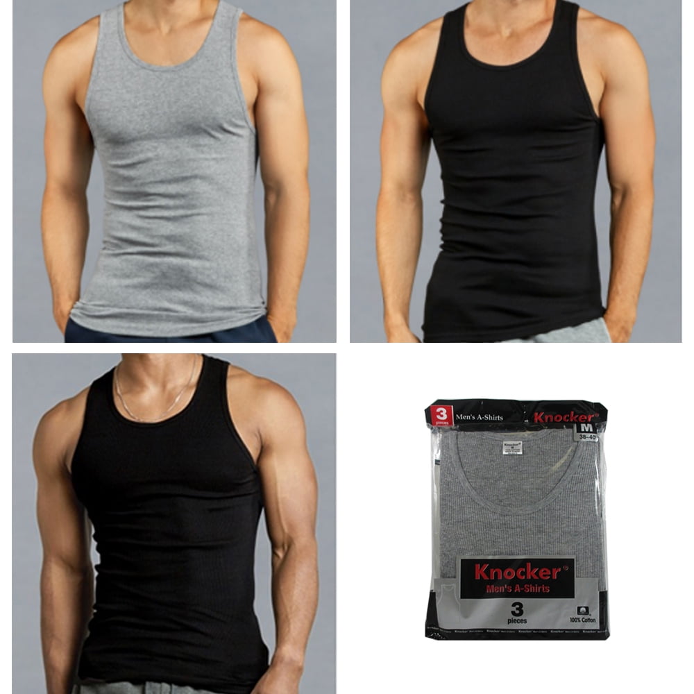 3 Pc Mens Tank Tops 100 Cotton AShirt Ribbed Pack Undershirt Black