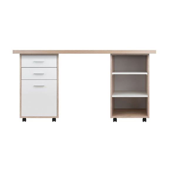 3-Pc Modular Desk Set; Reclaimed Wood and White