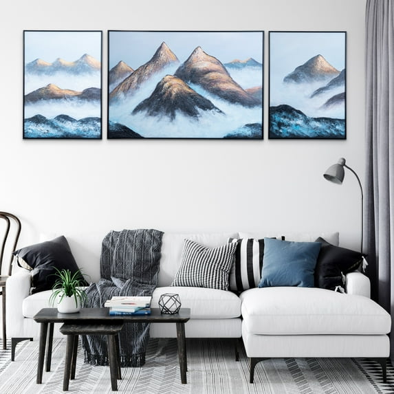3 Pc Mountain Painting, Framed Wall Art, Original Art, Textured Painting, Living Room Wall Art, Nature, Landscape
