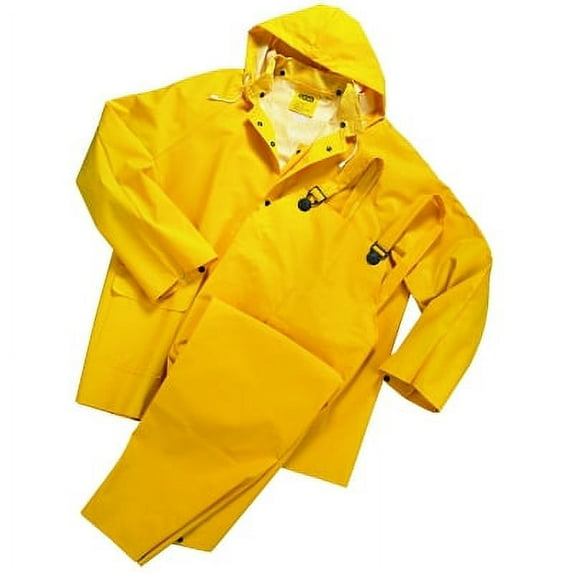 3-Pc Rainsuit, Jacket/Hood/Overalls, 0.35 mm, PVC Over Polyester, Yellow, Large | Bundle of 2 Each