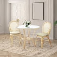thumbnail image 1 of 3-Pc Rattan Wicker Dining Set Round Table Glass Top and 2 Denver Side Chairs with Cream Cushions, Natural Color, 1 of 9