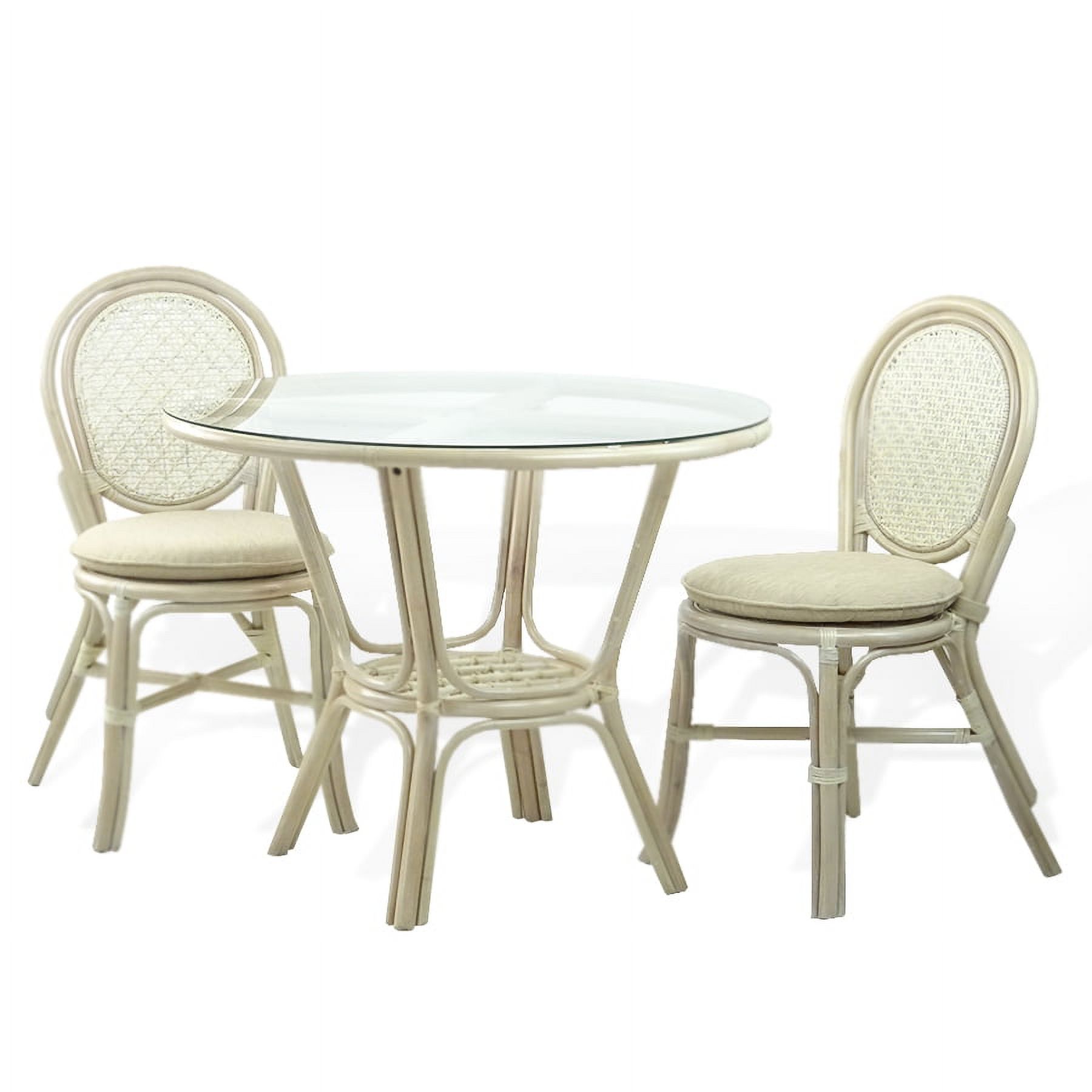 Cream Rattan Dining Set 3-Pc Rattan Wicker Dining Set Round Table Glass Top and 2 Denver Side ...