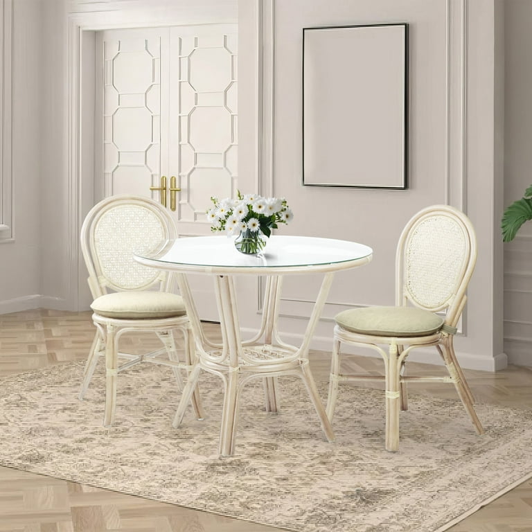 Glass dining table and cream chairs discount