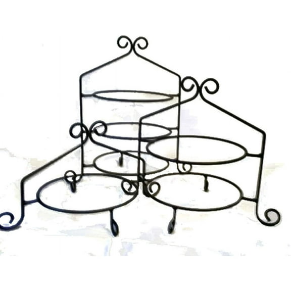 3 Pc Set - Hand Wrought Black Iron Cupcake Pie Plate Holder Rack Stand USA Made