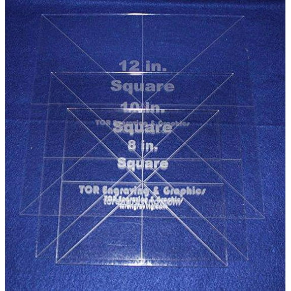 3 Pc Square Set 8",10",12"- 1/8" Clear Acrylic - Quilting Templates- No seam