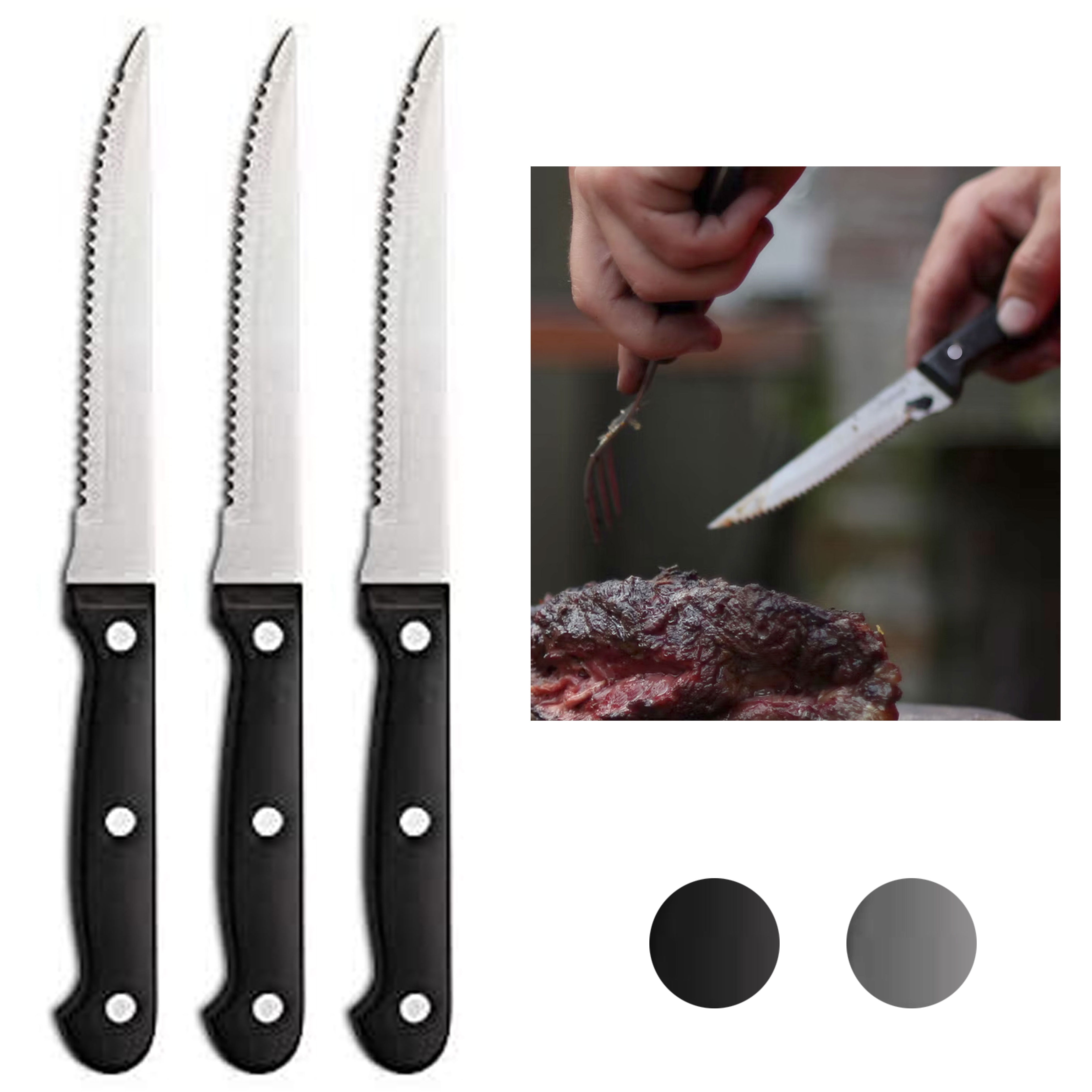 Deik Steak Knives, Serreated Steak Knife Set of 8, Black Stainless Steel  Table Knife Set