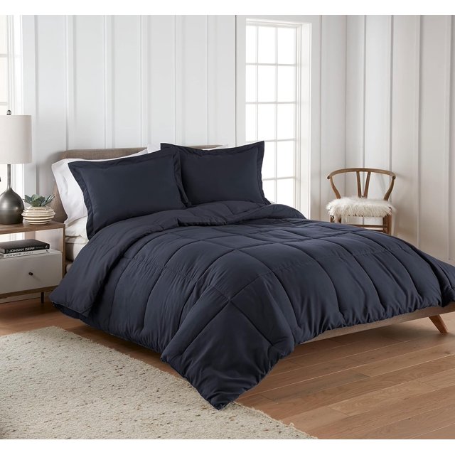 3 Pc Super Soft Navy Blue Comforter Set Alternative Down Bed In A Bag