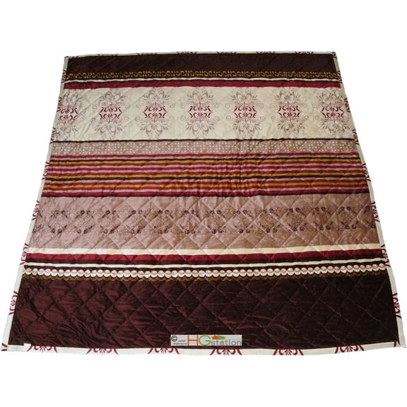 3-Pc Ultra Soft Quilted Fleece Blanket Pillow Sham Set Damask Floral Motif Full/Queen Faux Borrego Sherpa