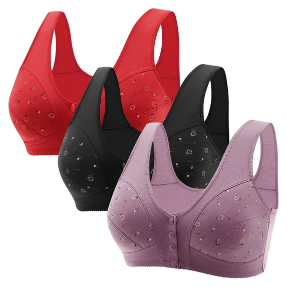 3 Pc Women Front Closure Bras No Underwire Plus Size Print Tank Top Bralette Full Coverage Soft Cup Push Up Comfort Bra, Multicolor, XXXXL