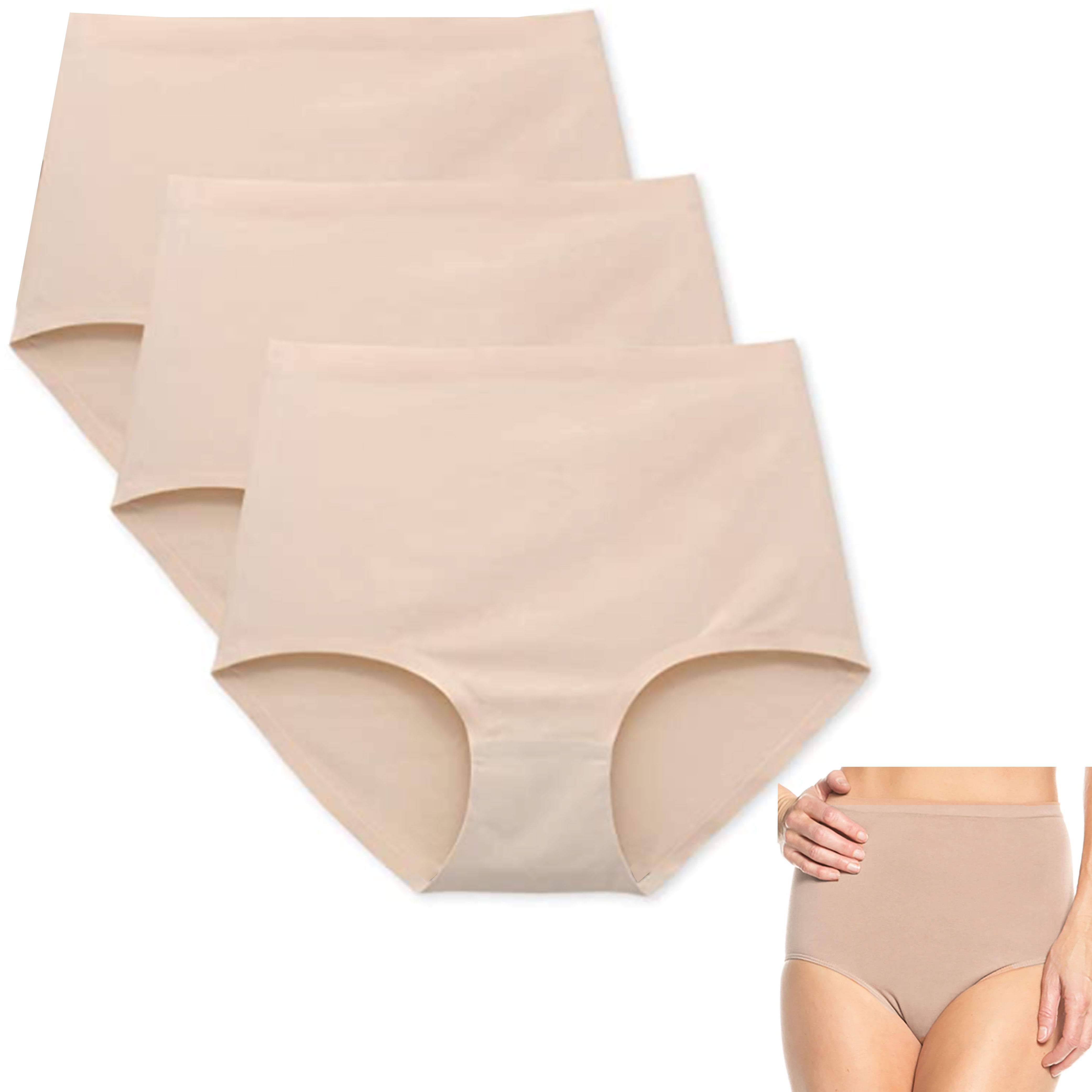 3 Pc Women's Laser Cut Seamless Brief High Waist Panties Underwear Beige  Nude M