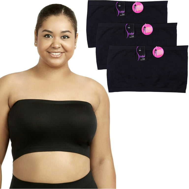 3 Pc Womens Plus Size Tube Top Bra Strapless Bandeau One Size Fits Most  Black