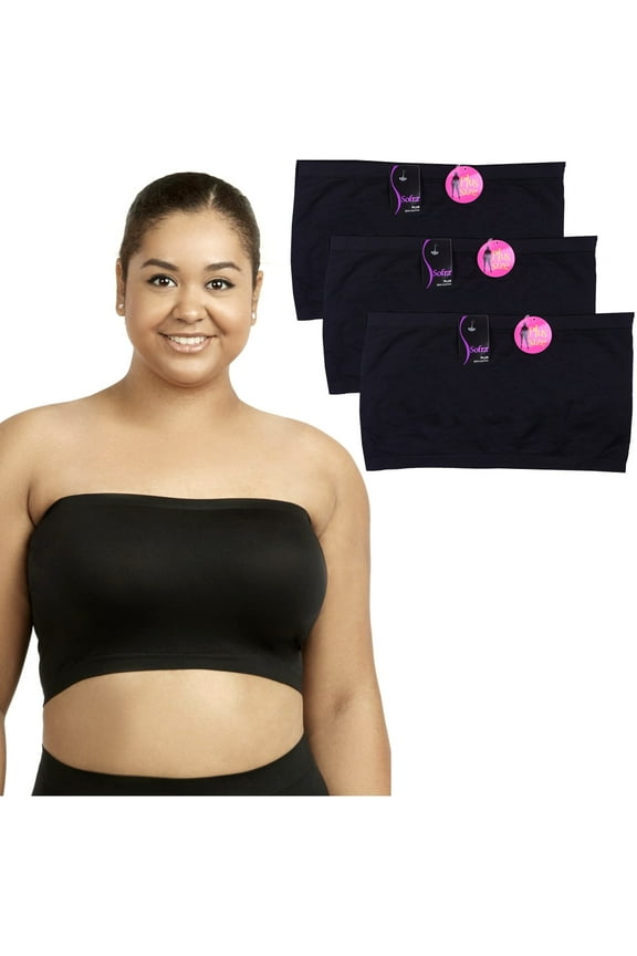 3 Pc Womens Plus Size Tube Top Bra Strapless Bandeau One Size Fits Most Black