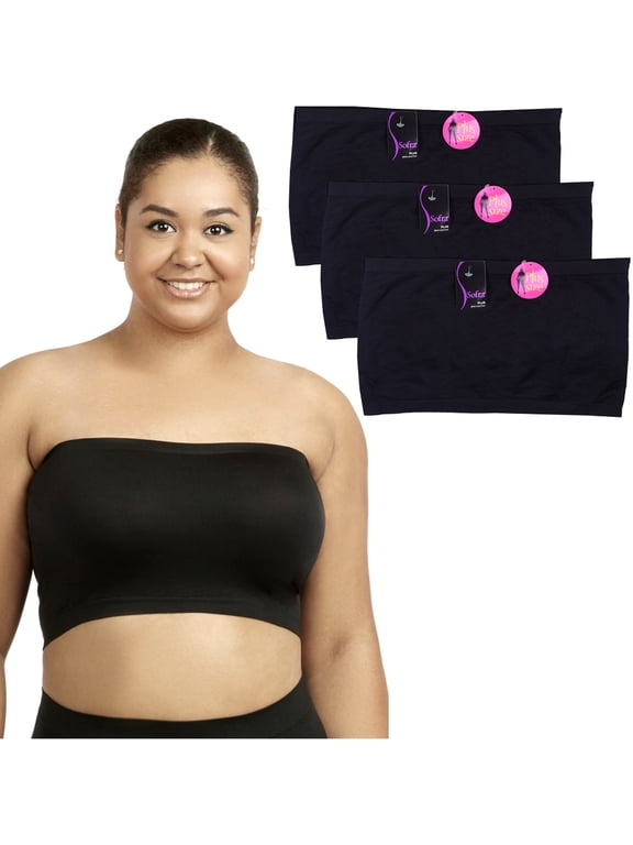 3 Pc Womens Plus Size Tube Top Bra Strapless Bandeau One Size Fits Most Black